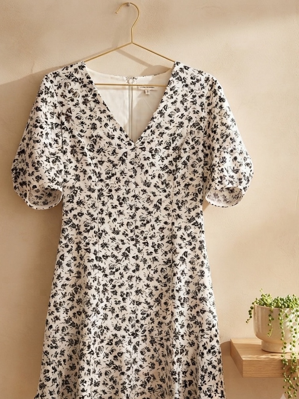 Club Monaco White Dress with Black Floral Print